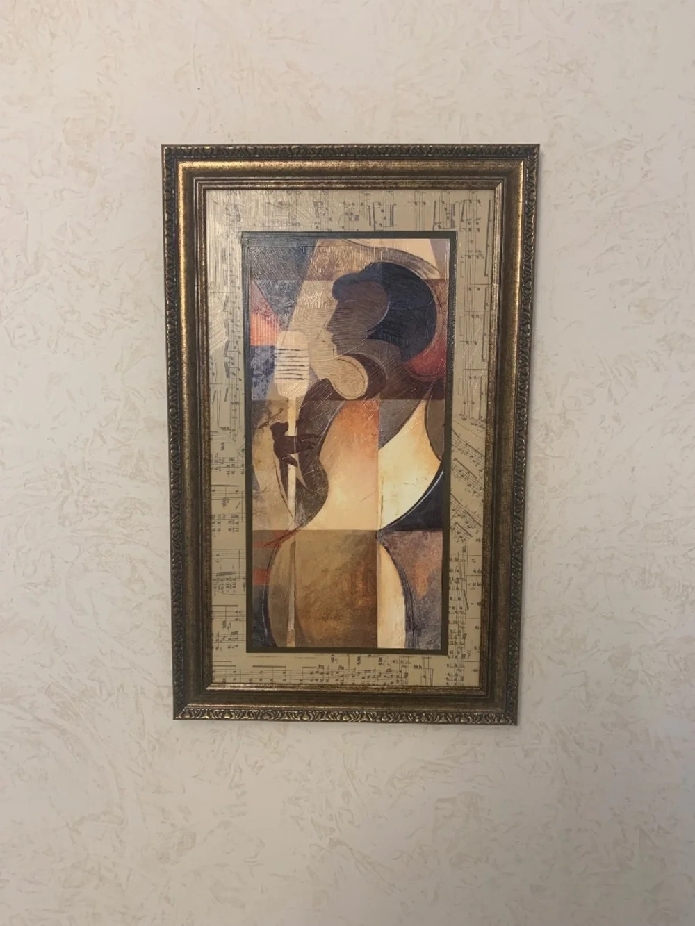 Faux-gold Frame and Multi-Colored Abstract Lady Singing Picture